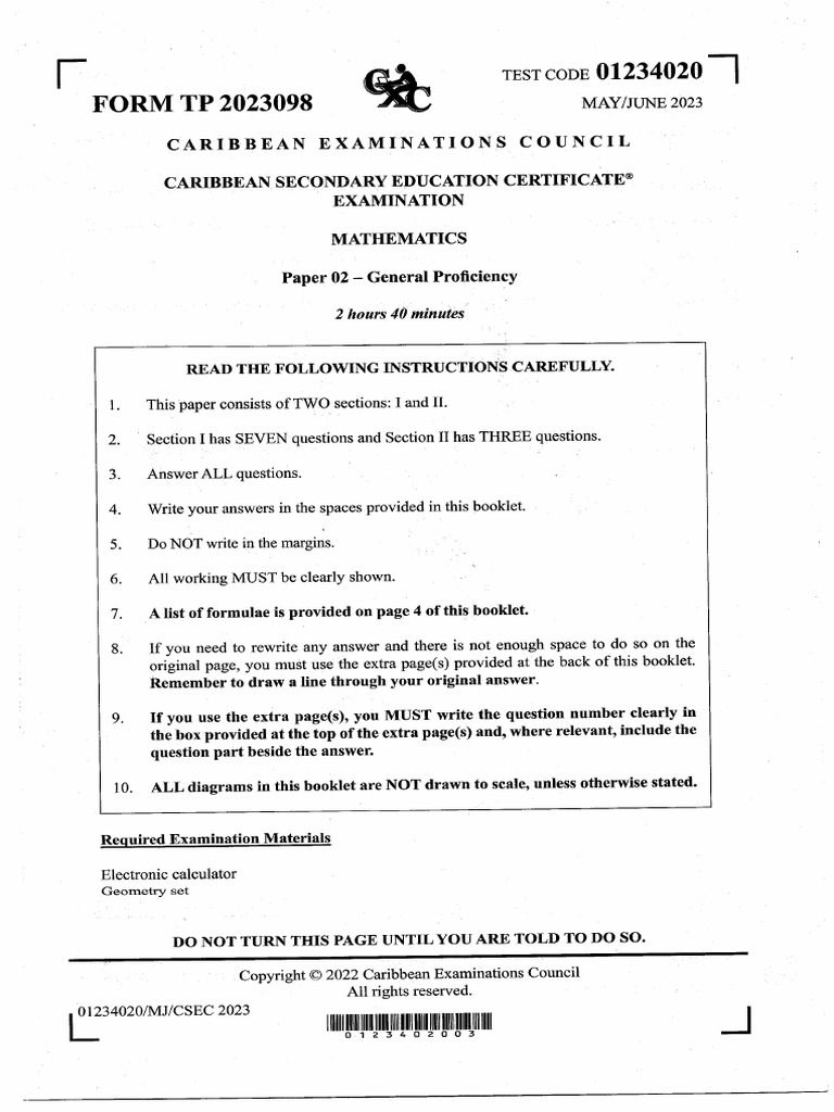 CSEC Mathematics P2 2023(Done) | PDF