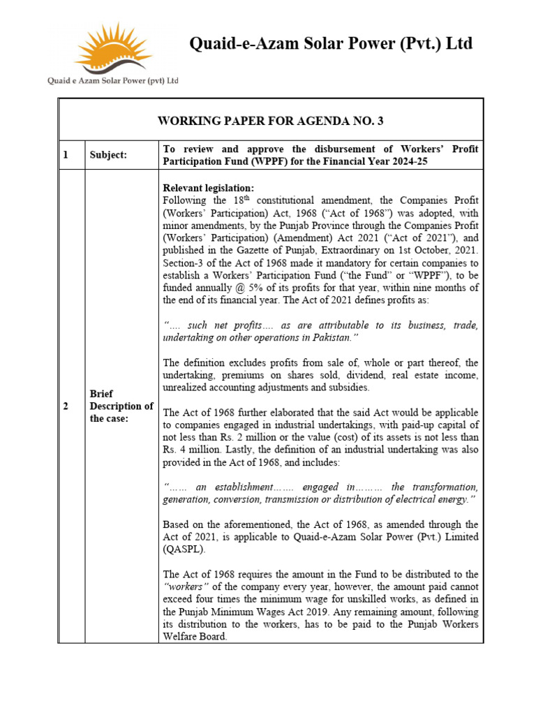Working Paper - 3 (WPPF Payment 2024-25) | PDF | Employment | Economies