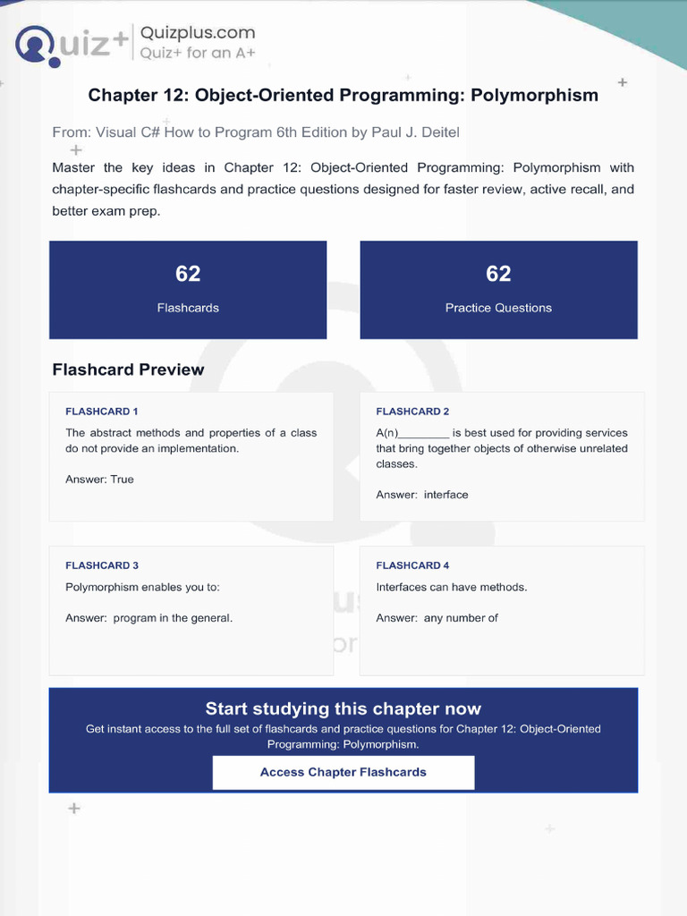 Flashcards for Chapter 12 Objectoriented Programming Polymorphism | PDF