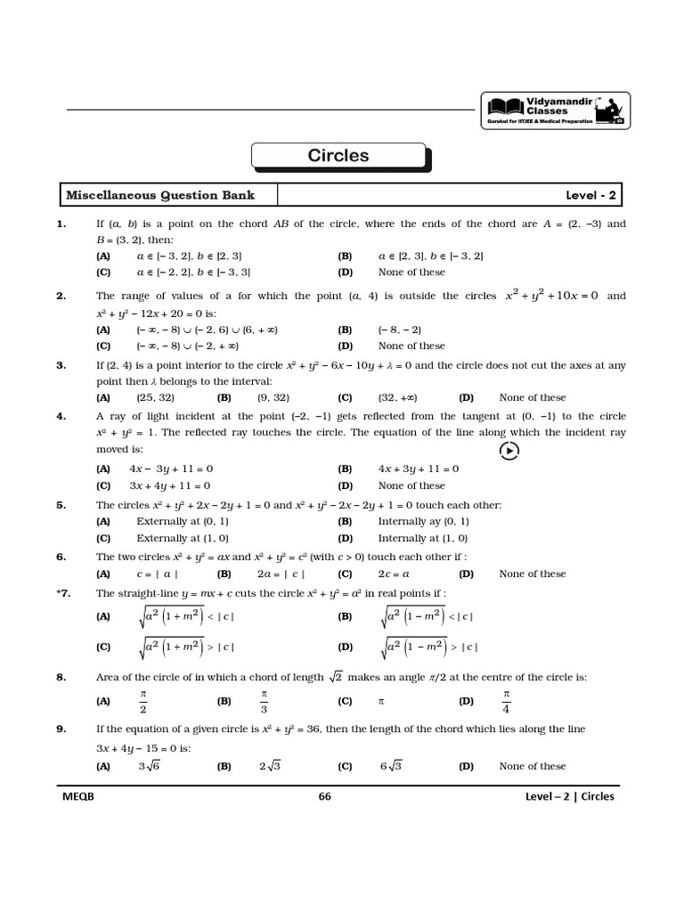 Circle Miscellaneous Exercise | PDF | Circle | Classical Geometry