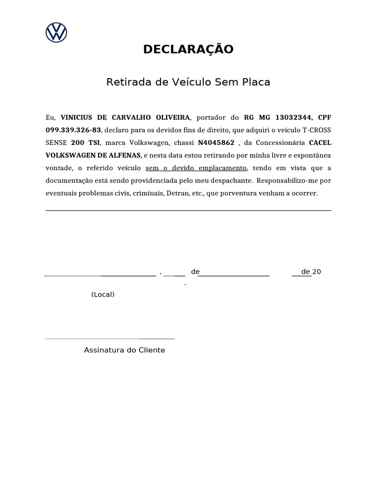 Retir. Veículo Sem Placa | PDF