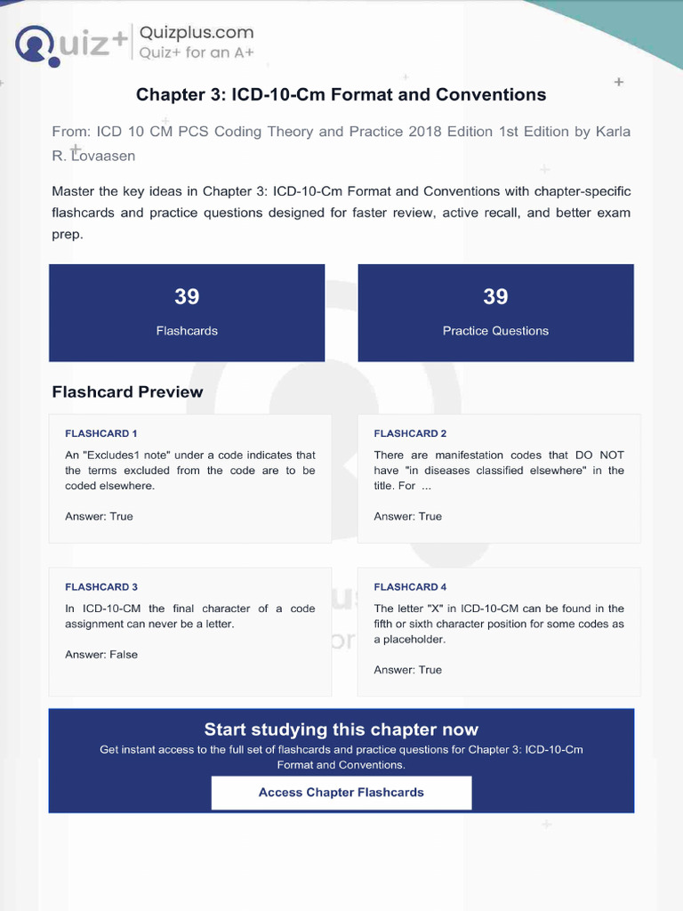 Flashcards for Chapter 3 Icd10Cm Format and Conventions | PDF