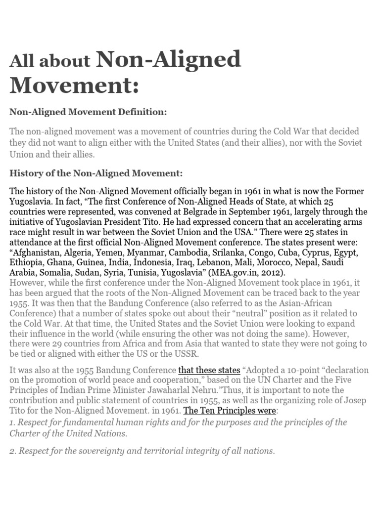 All About Non Aligned Movement | PDF