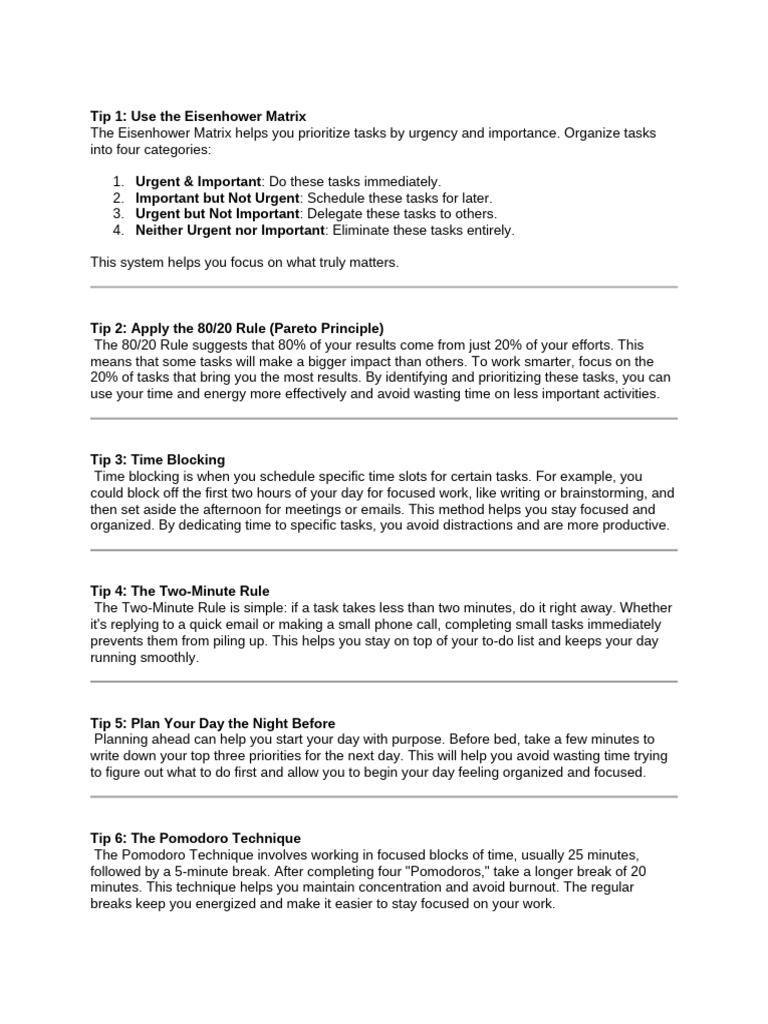 20 Tips for Peak Productivity | PDF | Time Management | Professional Skills