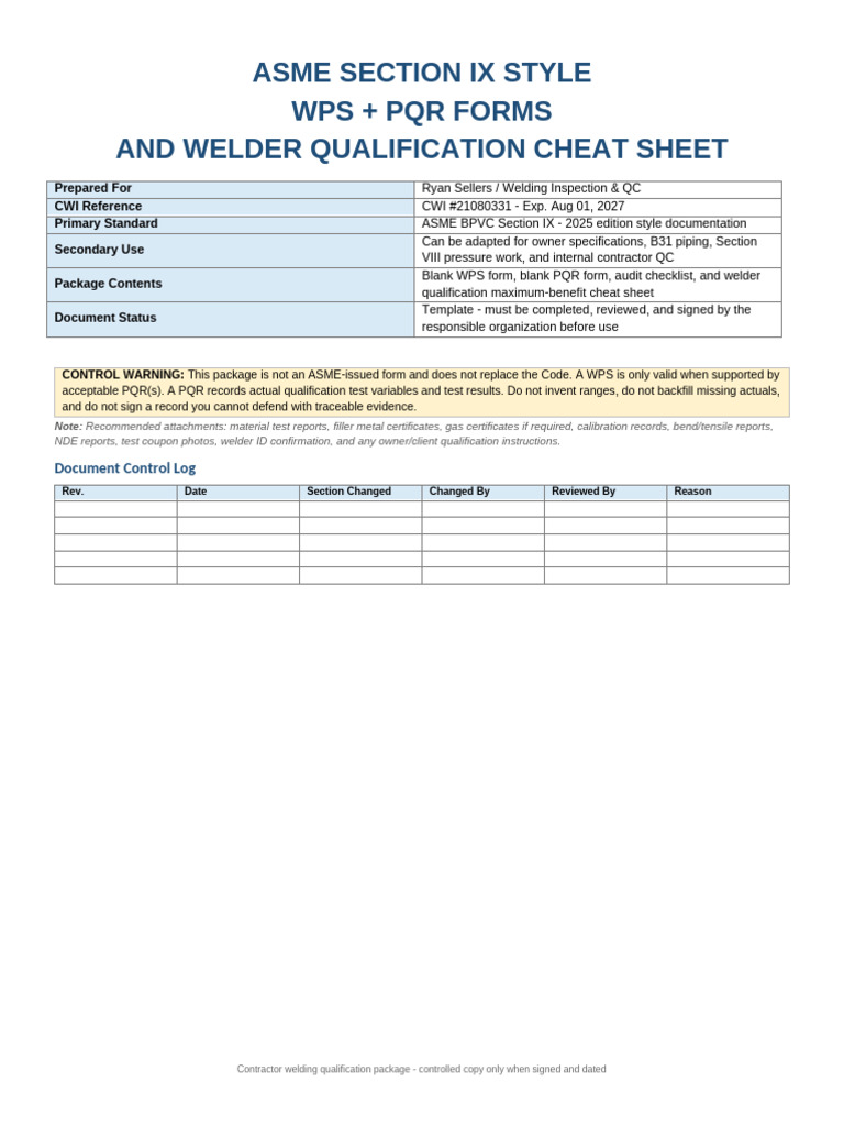 Wps PQR Asme Ix Package | PDF | Welding | Construction