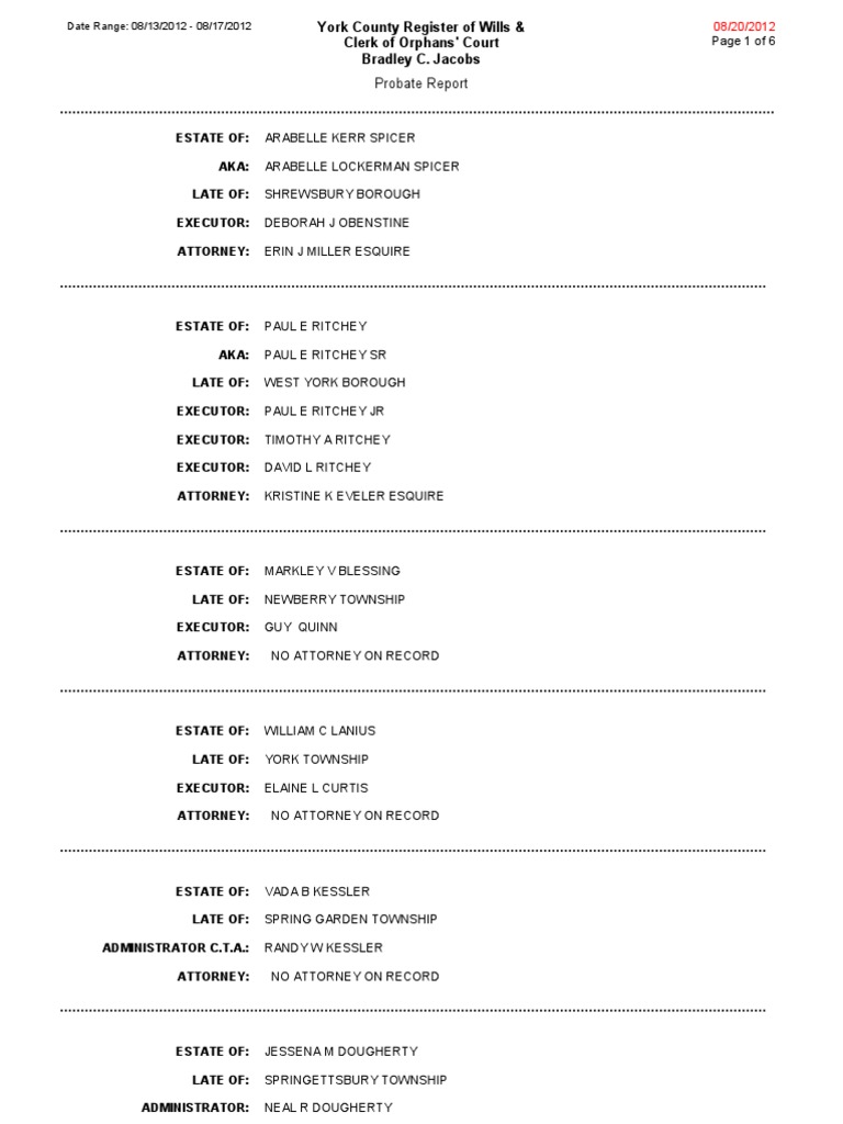 Opened Estates August 12 | Civil Law (Common Law) | Legal ...
