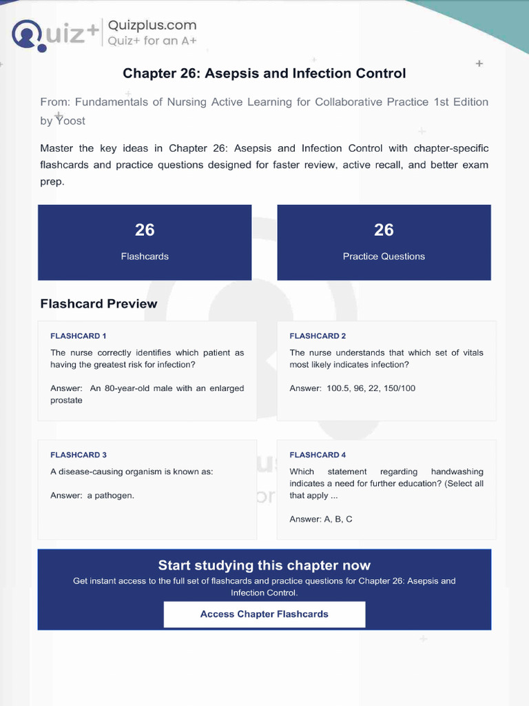 Flashcards for Chapter 26 Asepsis and Infection Control | PDF