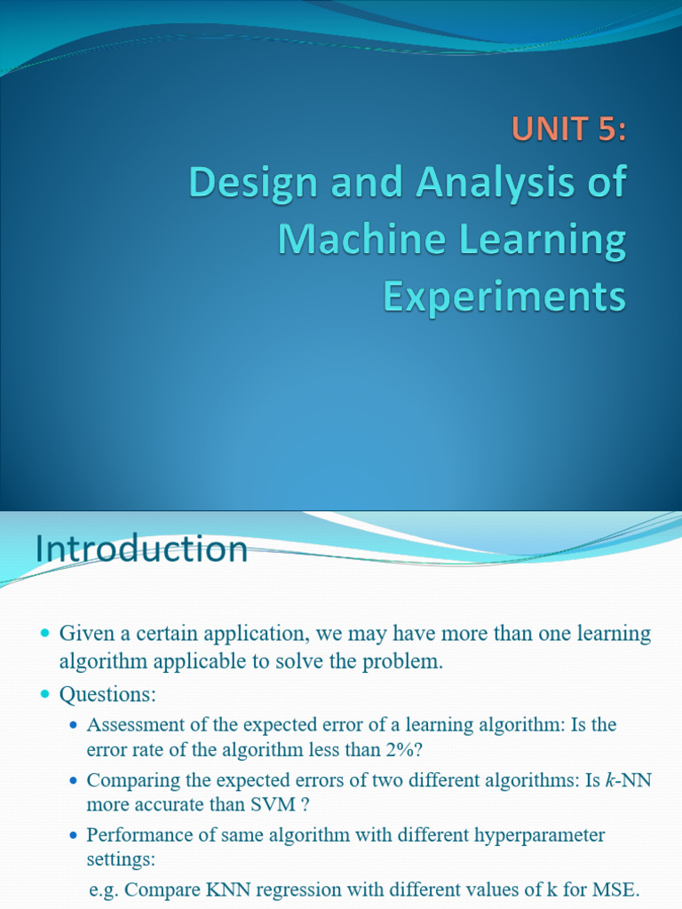UNIT-V Design of Machine Learning Experiments | PDF | Cross Validation ...