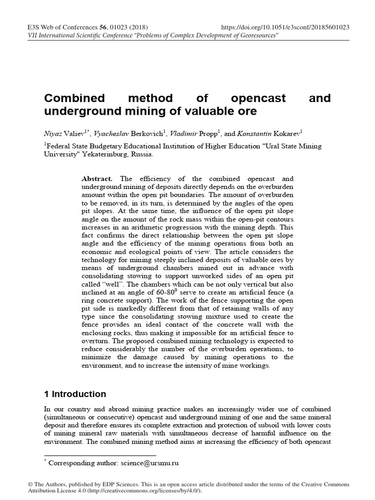 Combined Method of Opencast and Underground Mining | PDF | Mining