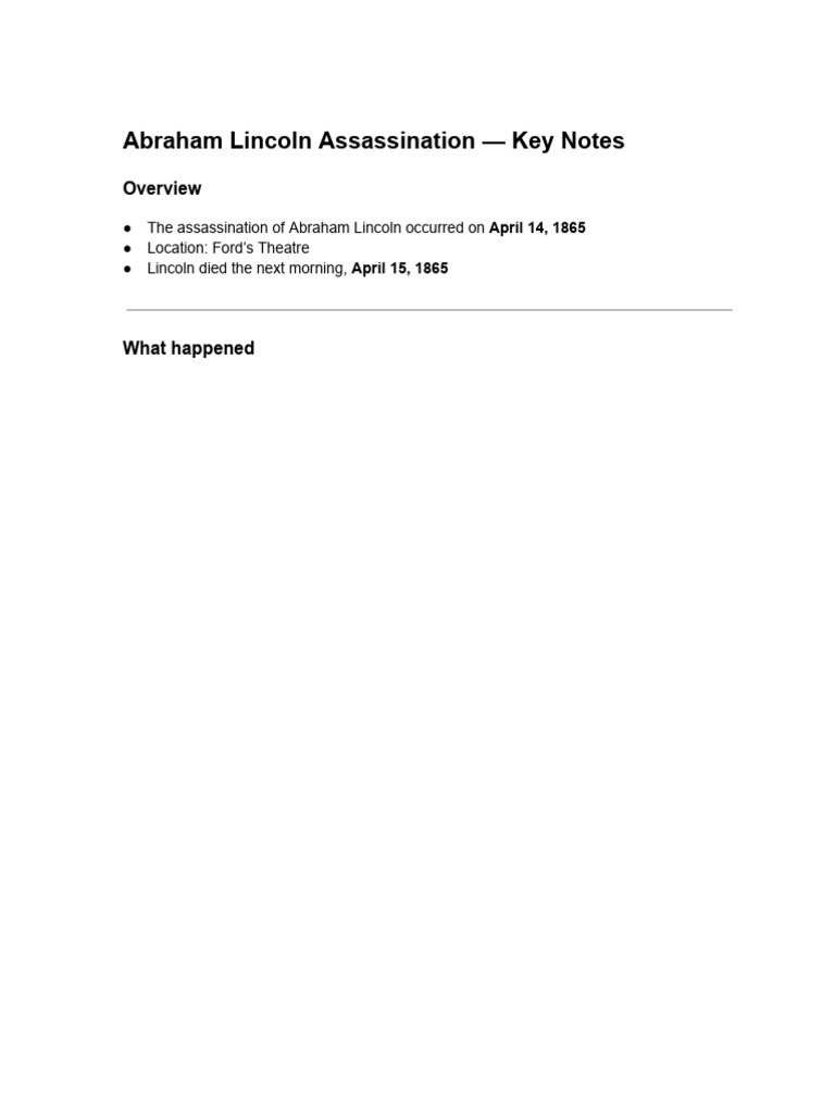 Abraham Lincoln Assassination Notes | PDF