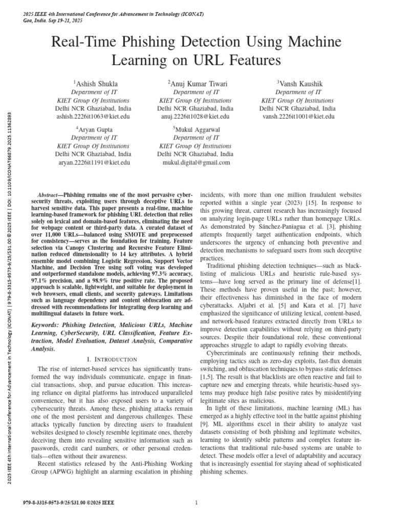 2025 IEEE Real-Time Phishing Detection Using Machine Learning on URL ...