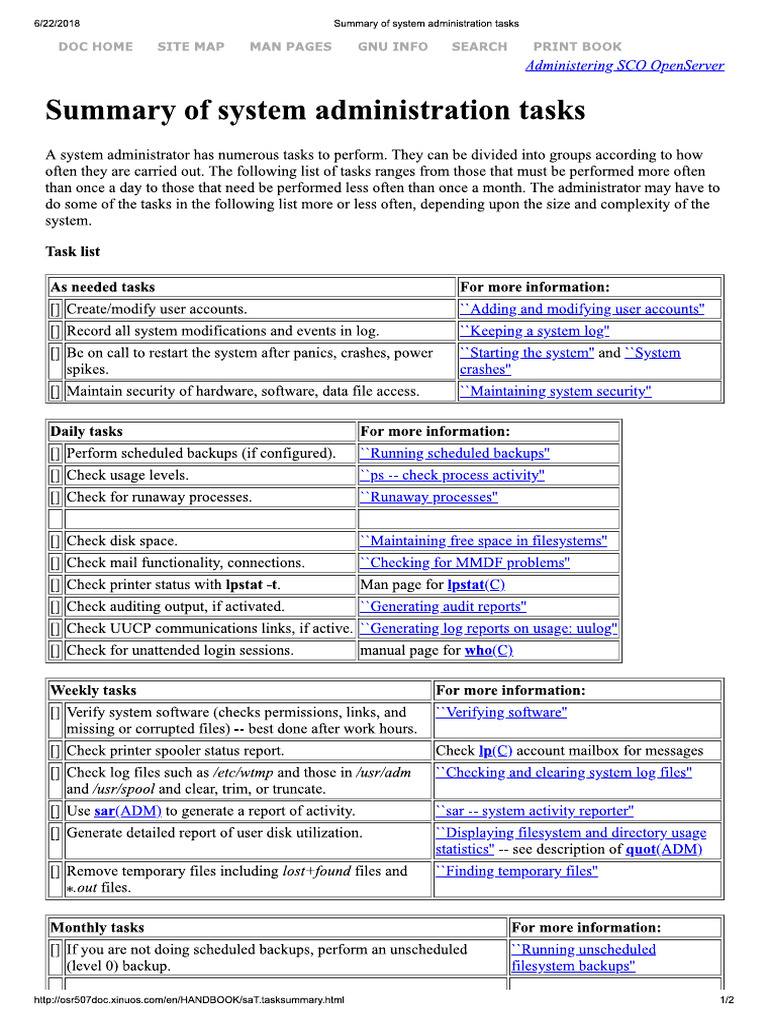 Summary of System Administration Tasks | PDF