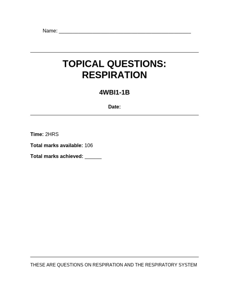 TOPICAL RESPIRATION QUESTIONS | PDF | Cellular Respiration | Photosynthesis