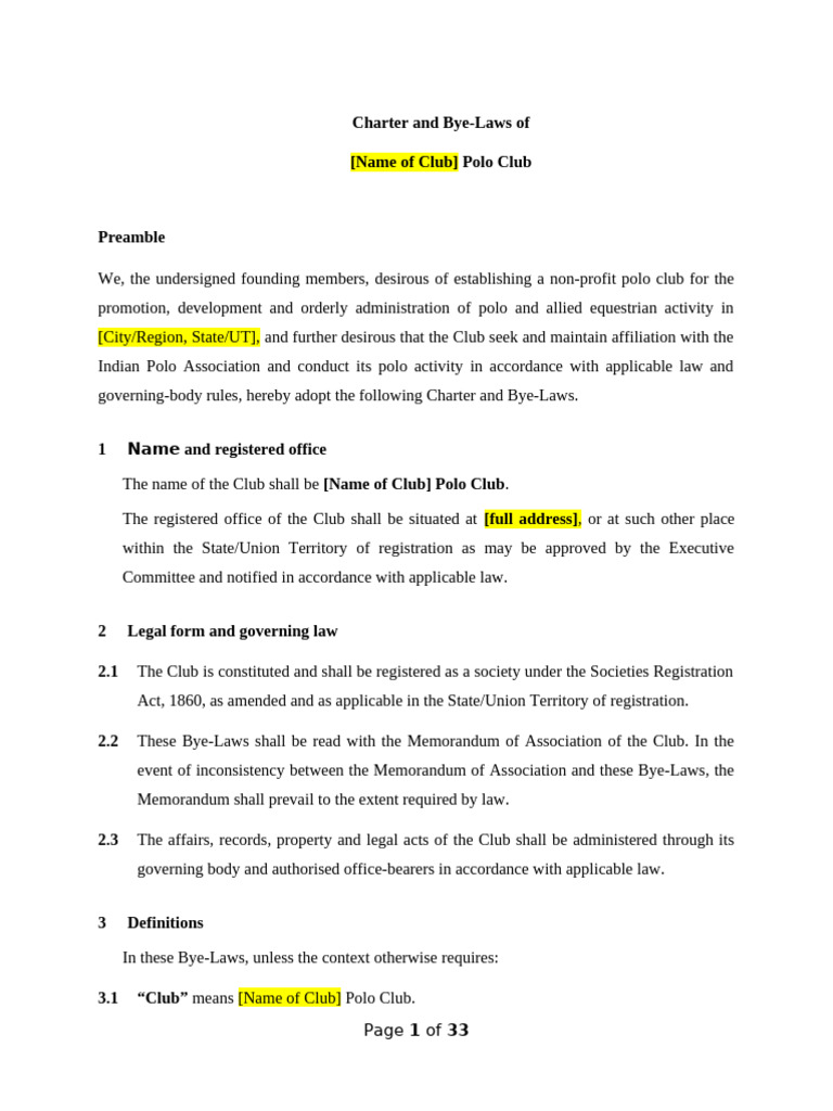 1. Model Polo Club Charter Document | PDF | Committee | Elections