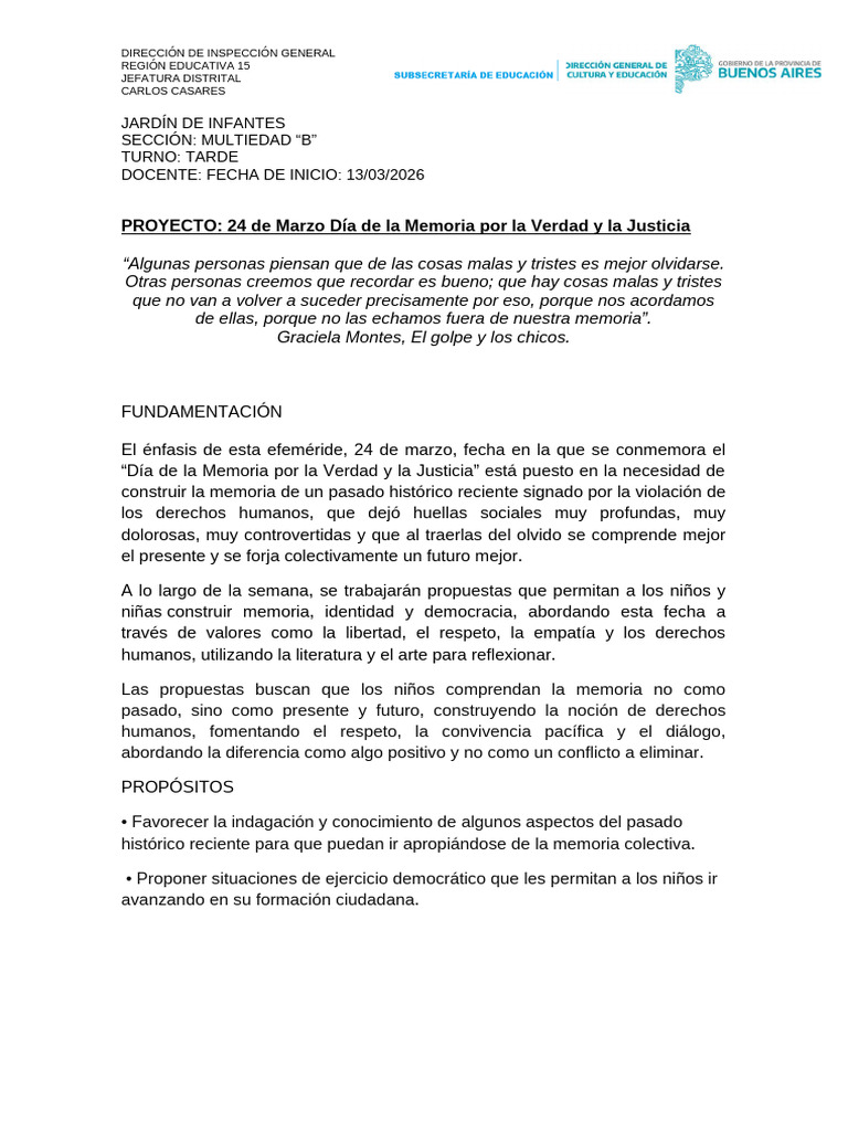 PROYECTO 24 de Marzo Día de La Memoria Por La Verdad y La Justicia ...