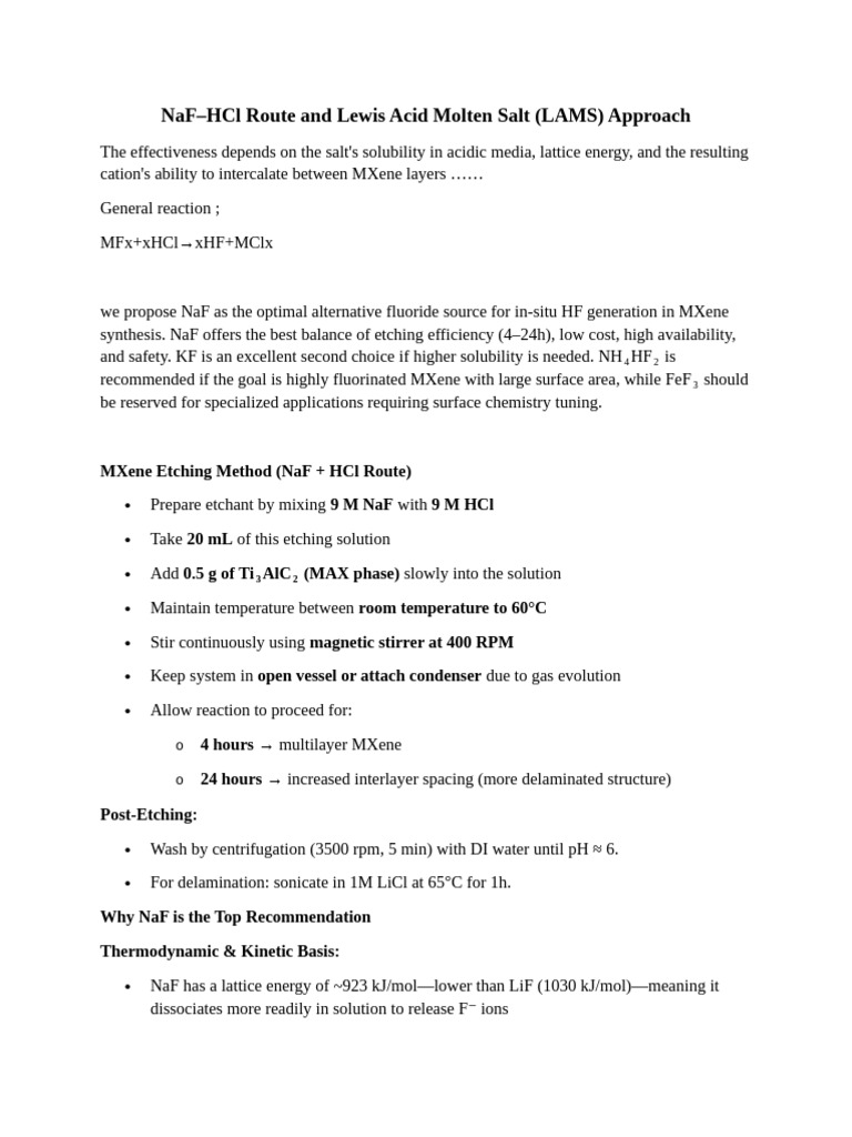 NaF–HCl Route and Lewis Acid Molten Salt (LAMS) Approach | PDF ...