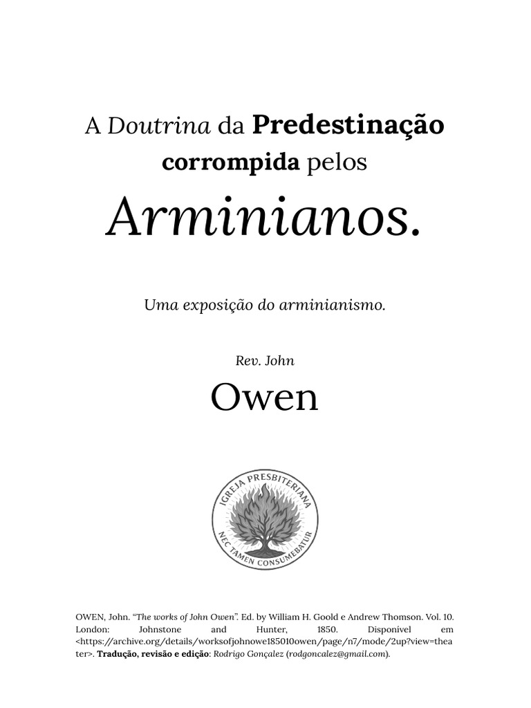 A Doutrina Da Predestinação Corrompida Pelos Arminianos - John Owen ...