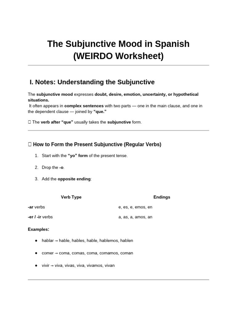 Grade 10 Subjunctive Worksheet | PDF