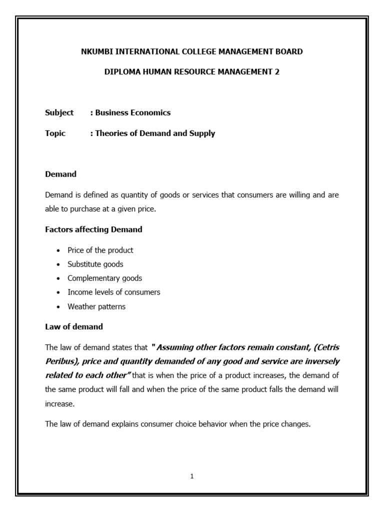 Economics Unit 2 Demand and Supply Concepts | PDF