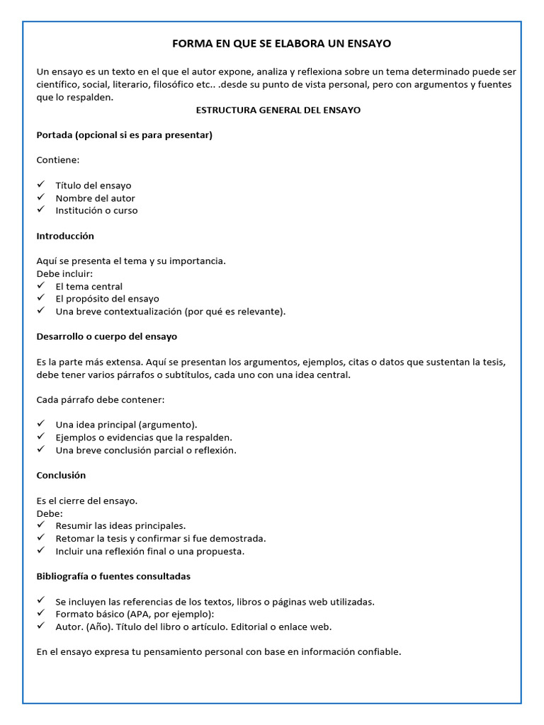 Forma en Que Se Elabora Un Ensayo | PDF | Ensayos | Las artes
