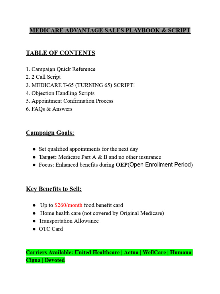Medicare Advantage Sales Playbook & Script (2) | PDF | Medicare (United ...