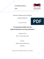 La Experiencia Estetica Como Medio Performador de La Esencia Humana