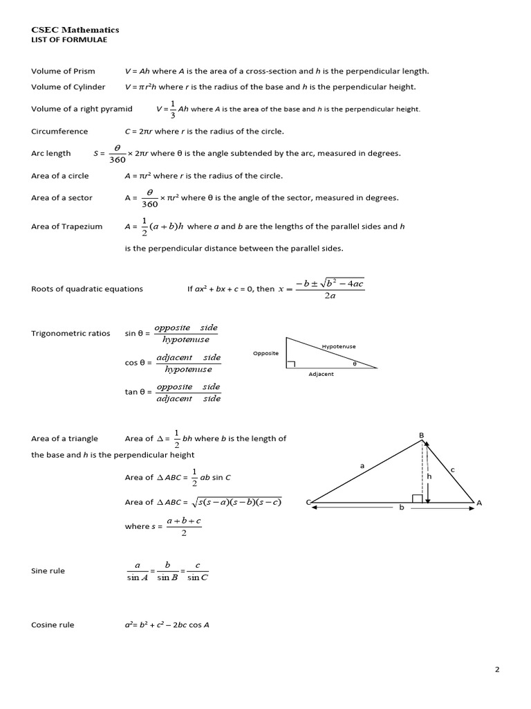 Revision for CSEC Exam 1 | PDF | Matrix (Mathematics) | Area