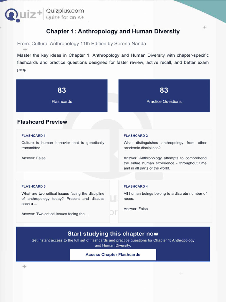 Flashcards for Chapter 1 Anthropology and Human Diversity | PDF