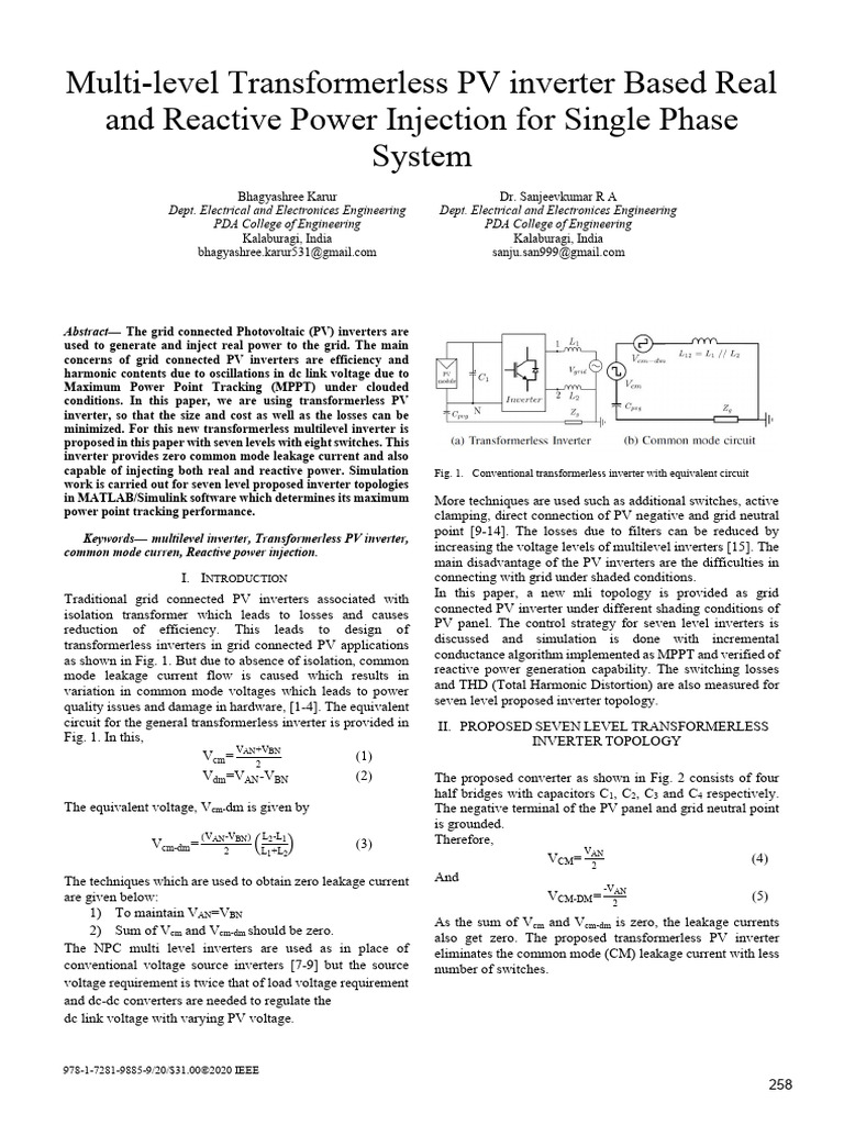 Multi-level Transformerless PV Inverter Based Real and Reactive Power ...