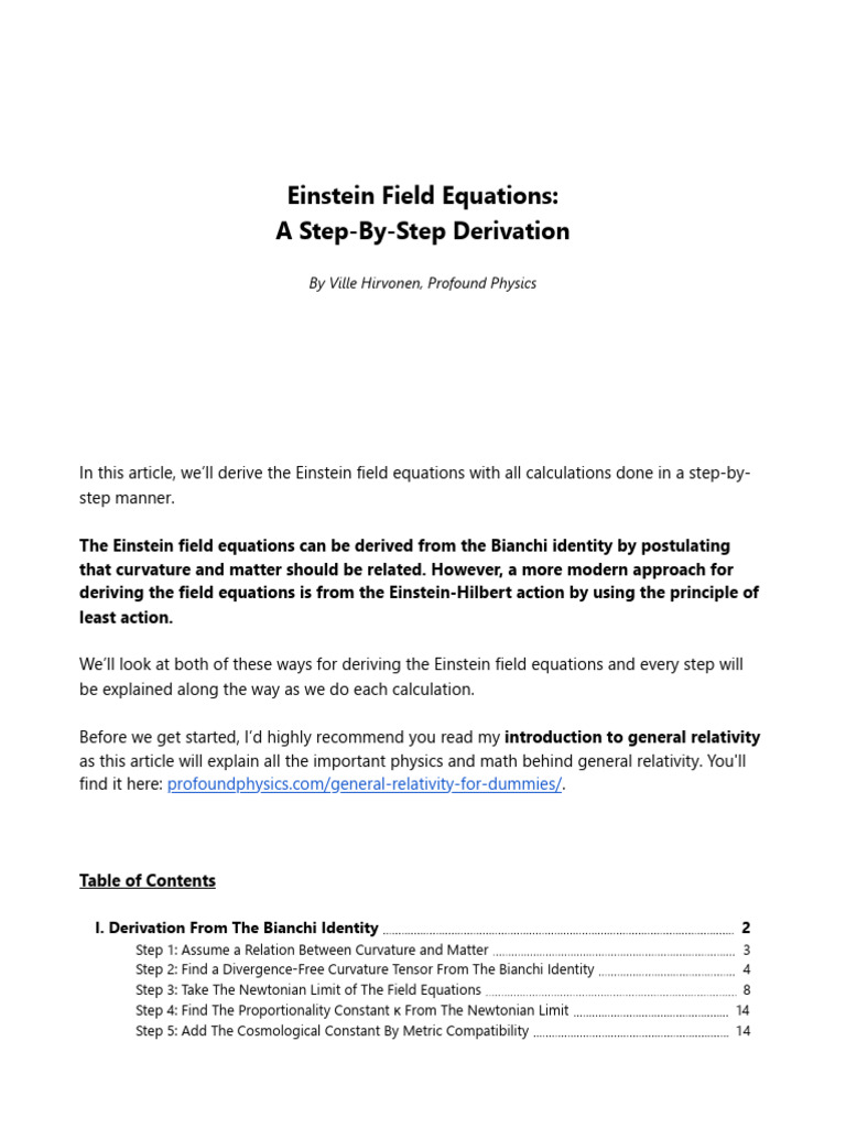 Einstein Field Equations - A Step-By-Step Derivation - Profound Physics ...