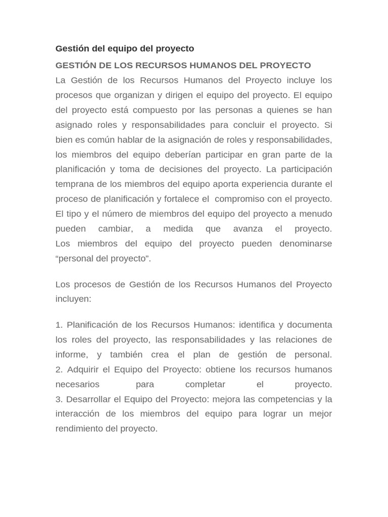 Gestión del equipo del proyecto | PDF | Gestión de recursos humanos ...