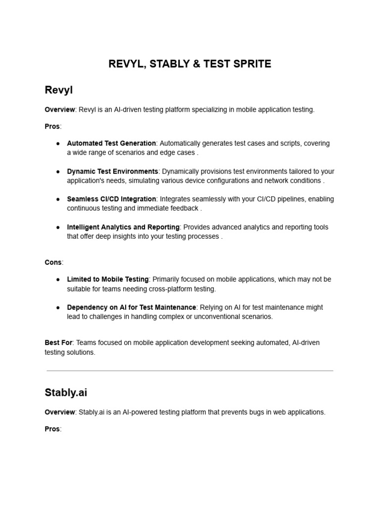 Revyl, Stably & Test Sprite | PDF | Application Software | Artificial ...