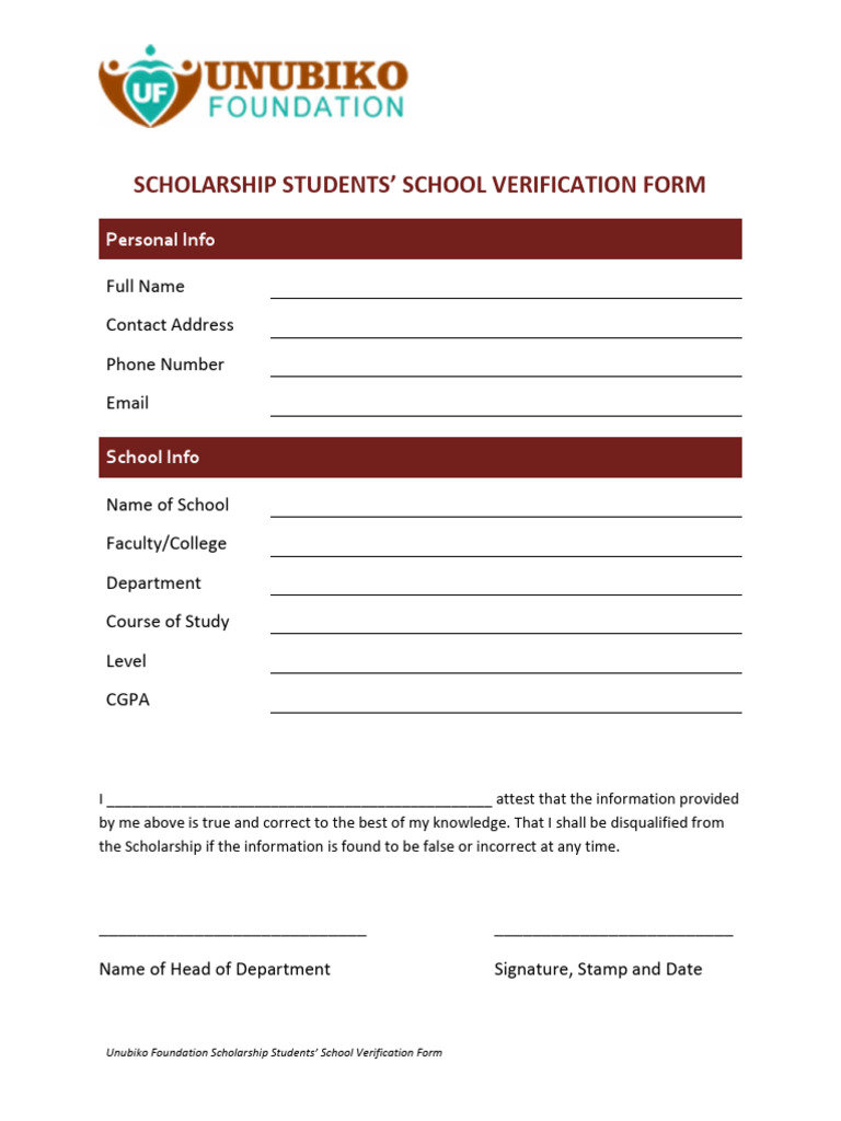 Student School Verification Form | PDF