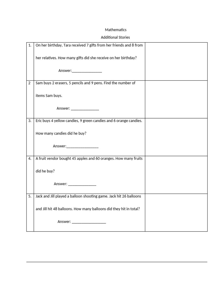 Mathematics Add-sub Stories | PDF