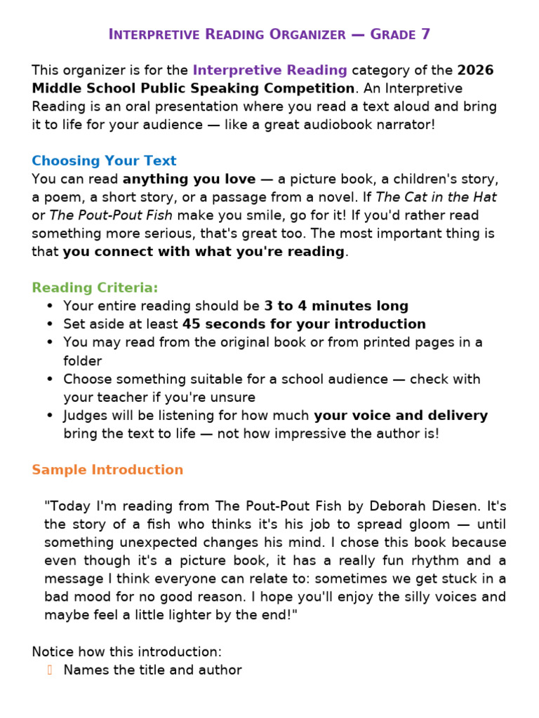Grade 7 Interpretive Reading Organizer | PDF | Books