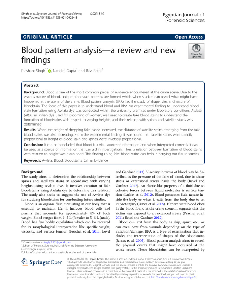 Blood Pattern Analysis-A Review and New Findings | PDF | Staining ...
