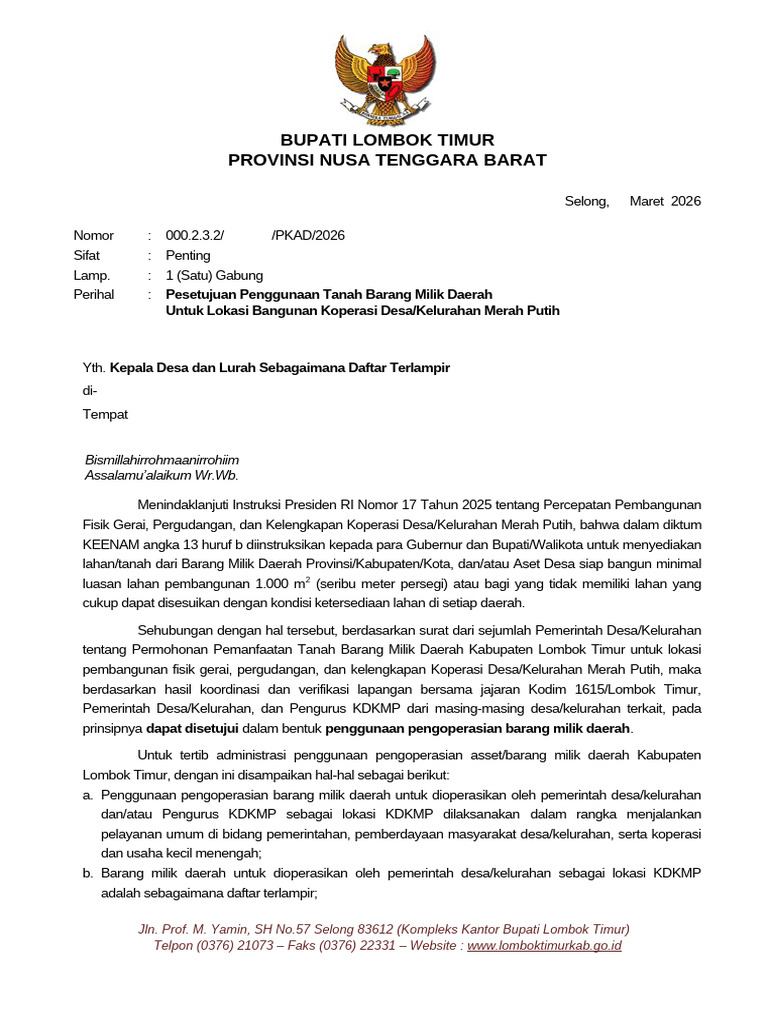 61BB_.B,Persetujuan Penggunaan Tanah Utuk KMP 2026 | PDF