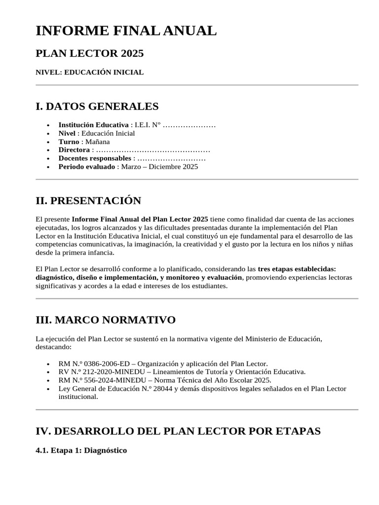 Modelo Plan Lector 2025 Inicial Ok - Docxhoy | PDF | Educación de la ...
