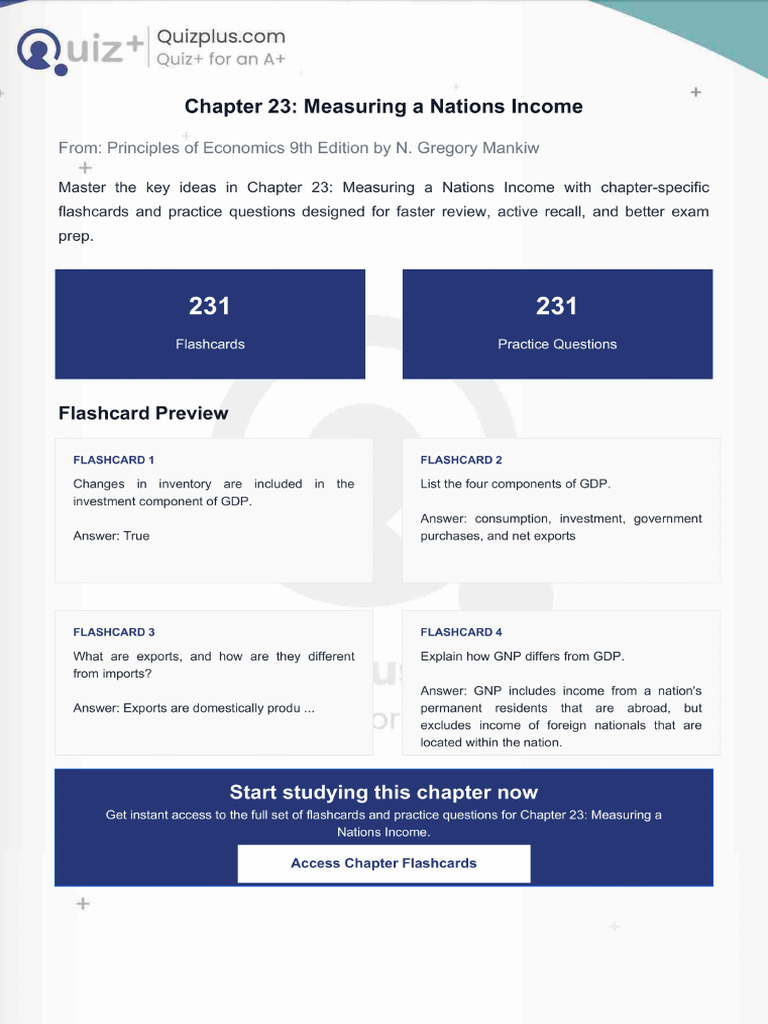 Flashcards for Chapter 23 Measuring a Nations Income | PDF