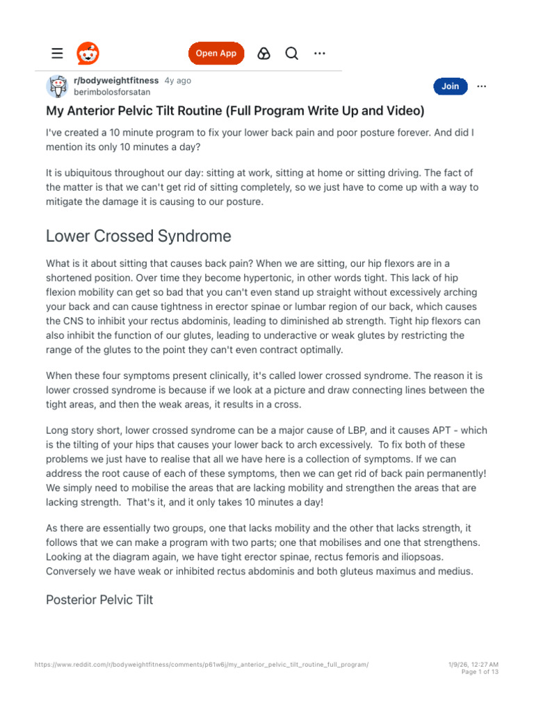 My Anterior Pelvic Tilt Routine (Full Program Write Up and Video) - R ...