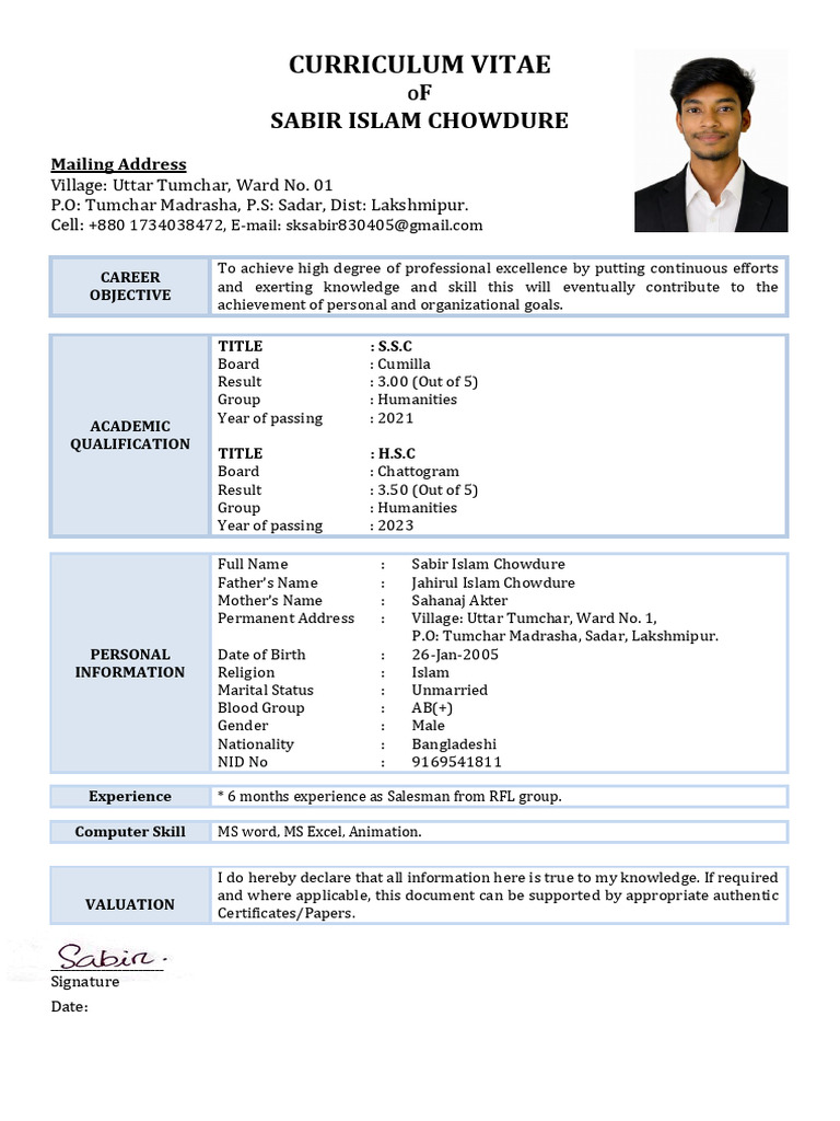 1 Page CV Update | PDF