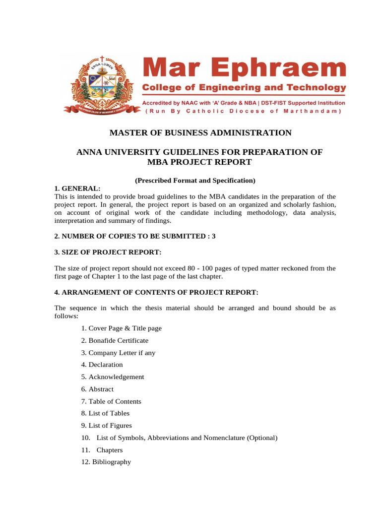 MBA Project Report Guidelines | PDF