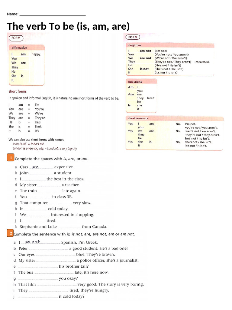 Unit 1 to Be Think S | PDF