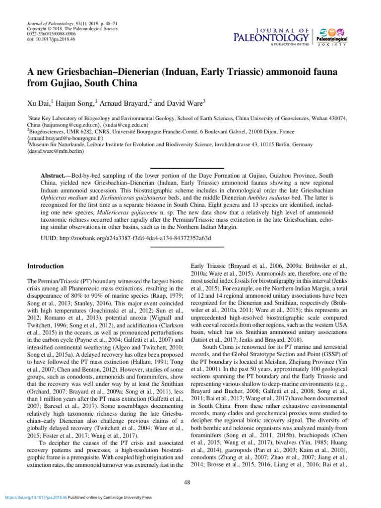 new_griesbachiandienerian_induan_early_triassic_ammonoid_fauna_from ...