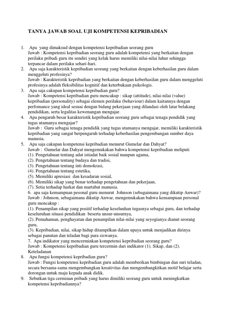 Tanya Jawab Soal Uji Kompetensi Kepribadian