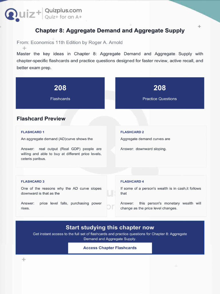 Flashcards for Chapter 8 Aggregate Demand and Aggregate Supply | PDF