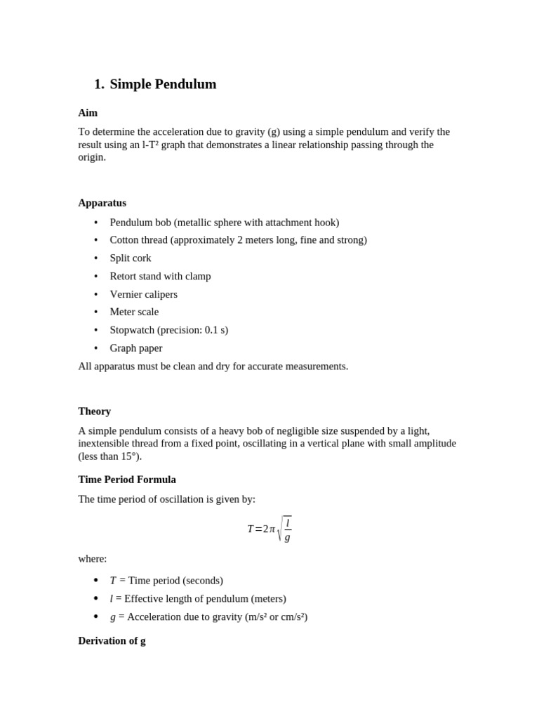 1. Simple Pendulum Lab Manual | PDF | Pendulum | Physics