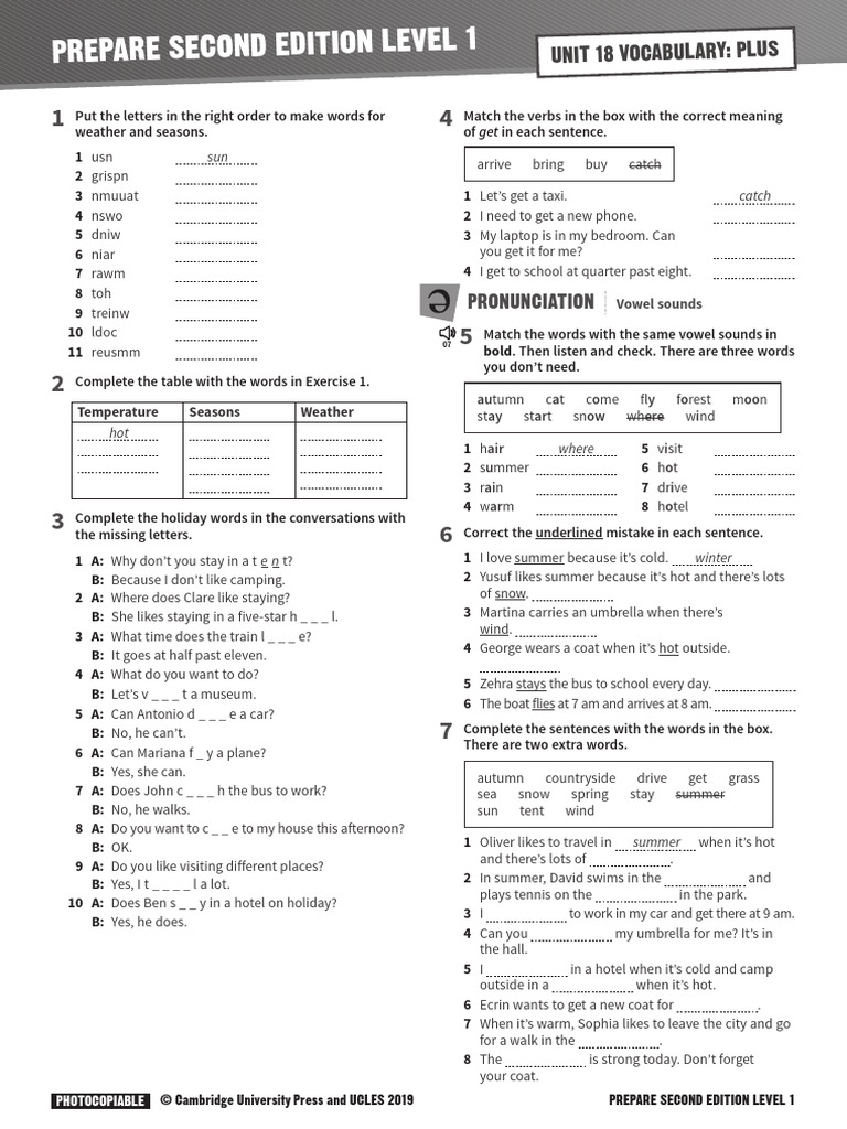PREPARE 1 Vocabulary Plus Unit 18 | PDF | Linguistics | Languages
