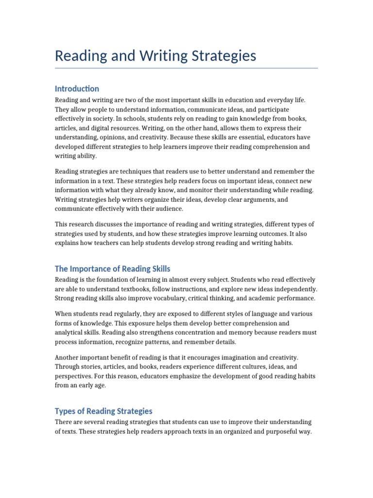 Reading Writing Strategies Research-1 | PDF | Reading Comprehension ...