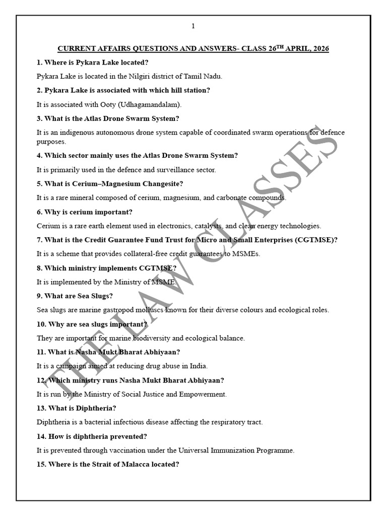 CURRENT AFFAIRS QUESTIONS AND ANSWERS | PDF | Sea | Hydroelectricity